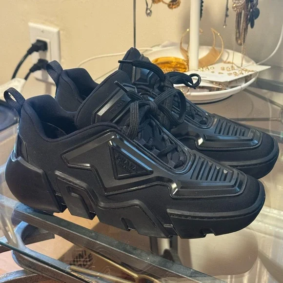 ❤️ Prada Techno Stretch Sneakers Black Fabric Rubber - Picture 2 of 9
